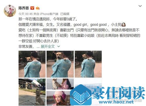 陈乔恩为爱狗庆生 在横店遇见相伴三年的“毛孩子”