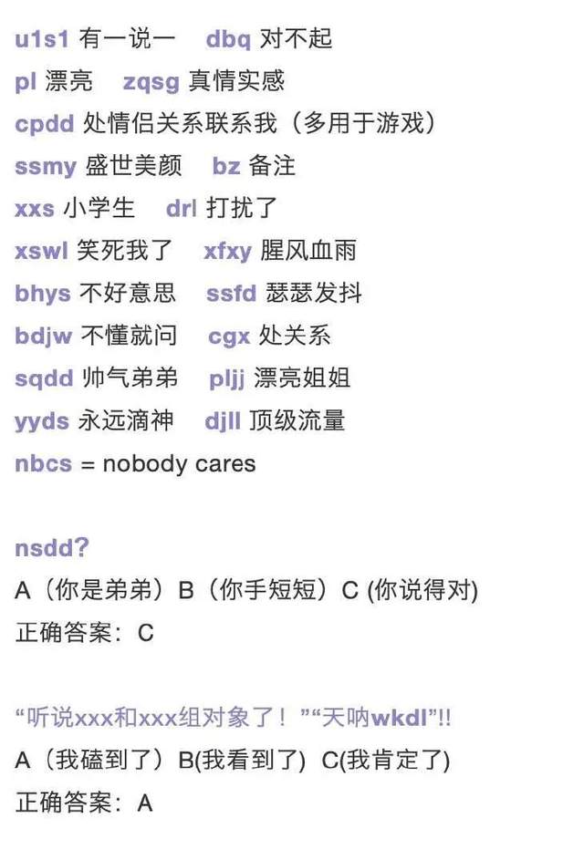 网友整理的拼音首字母缩写“黑话”