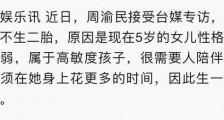 周渝民放弃生二胎原因曝光：5岁女儿性格敏感脆弱需要父母陪伴