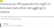 英国疫情最新消息:英国首相约翰逊进入ICU后呼吸困难，在重症监护室过夜