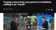 特朗普否决限制其对伊朗动武的决议：这是羞辱！