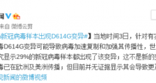29%新冠病毒样本出现D614G变异 可能导致病毒加速传播性