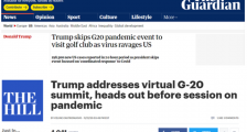 特朗普G20峰会期间去打高尔夫 其他国家领导人正参加关于新冠应对的会议